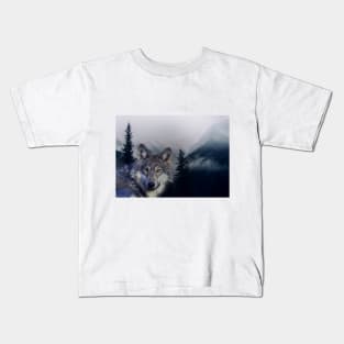 wolf and mountain Kids T-Shirt